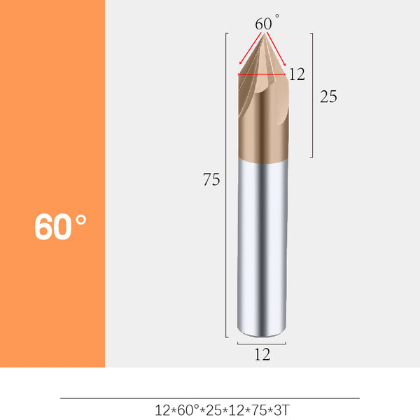 12mm Coated 3-Flute Chamfer Milling Cutter 60° 90° 120°