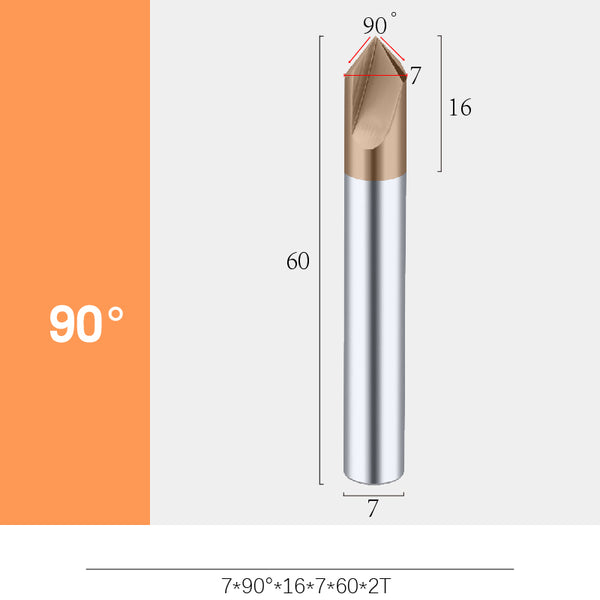 5mm Coated Chamfer Milling Cutter 2 Flutes 60°/90°/120°