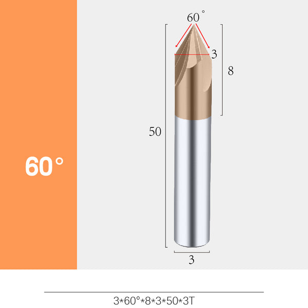 3mm 3-Flute Coated Chamfering Cutter 60° 90° 120° | CNC Chamfer End Mill