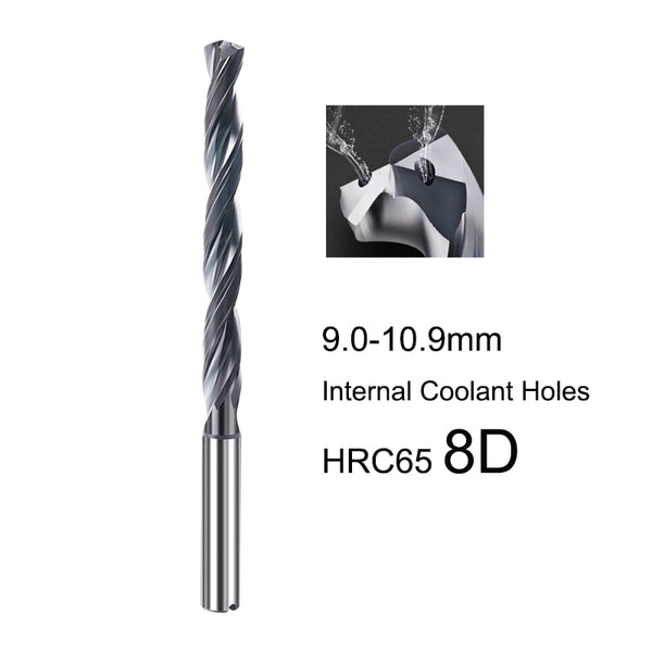 HRC65 8D Internal Coolant Solid Carbide Drill Bit – 9.0–10.9mm