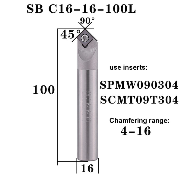 SB C16-16-100(4-16) 45° Chamfer Milling Cutter for CNC -  16mm Handle, 100mm Total Length