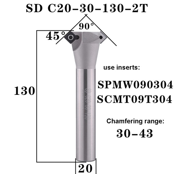 SD C20-30-130-2T  (30-43mm) 45° Chamfer Milling Cutter – High-Performance CNC Tool for Efficient Chamfering