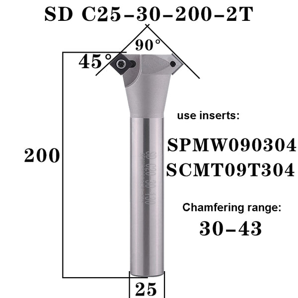 SD C25-30-200-2T 45° Chamfer Milling Cutter – High-Performance Cutter for 30-43mm Chamfer Ranges