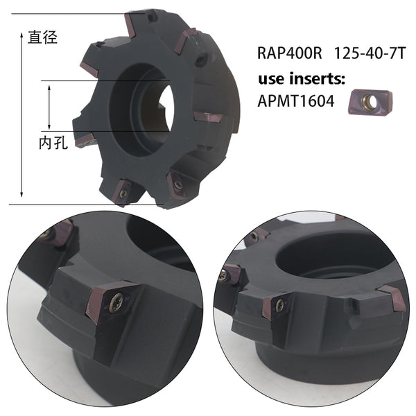 RAP400R-125-40-7T 75° Waste Angle CNC Milling Cutter – High Strength, Durable Tool