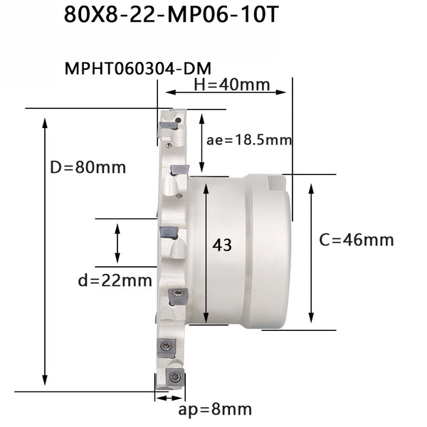 SMD 80x8-22-MP06-10T CNC Slot Milling Cutter – High-Performance  Indexable Cutter