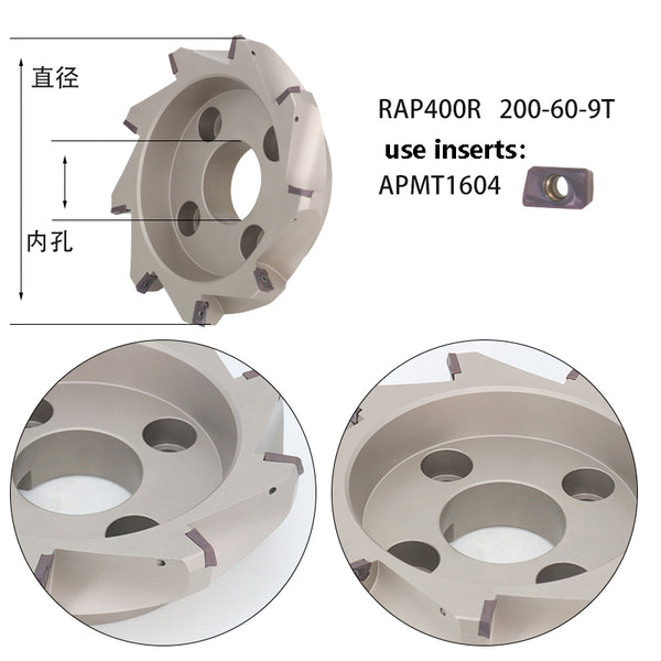 RAP400R 200-60-9T 75° Waste Angle CNC Milling Cutter – High-Strength 200mm Cutter Disc