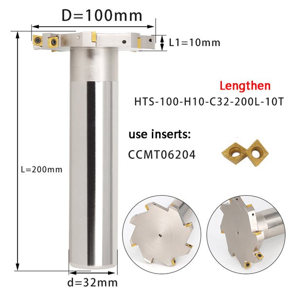 HTS-100-H10-C32-200L-10T CNC T-Slot Milling Cutter – 8-Blade,  Precision Cutting