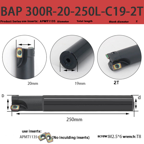 BAP300R-20-250-C19-2T Milling Cutter Bar | Square Shoulder Right Angle Cutter, Reliable Milling