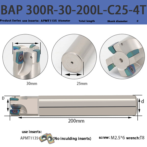 BAP300R-30-200-C25-4T Milling Cutter Bar – 30mm Diameter, High-Efficiency