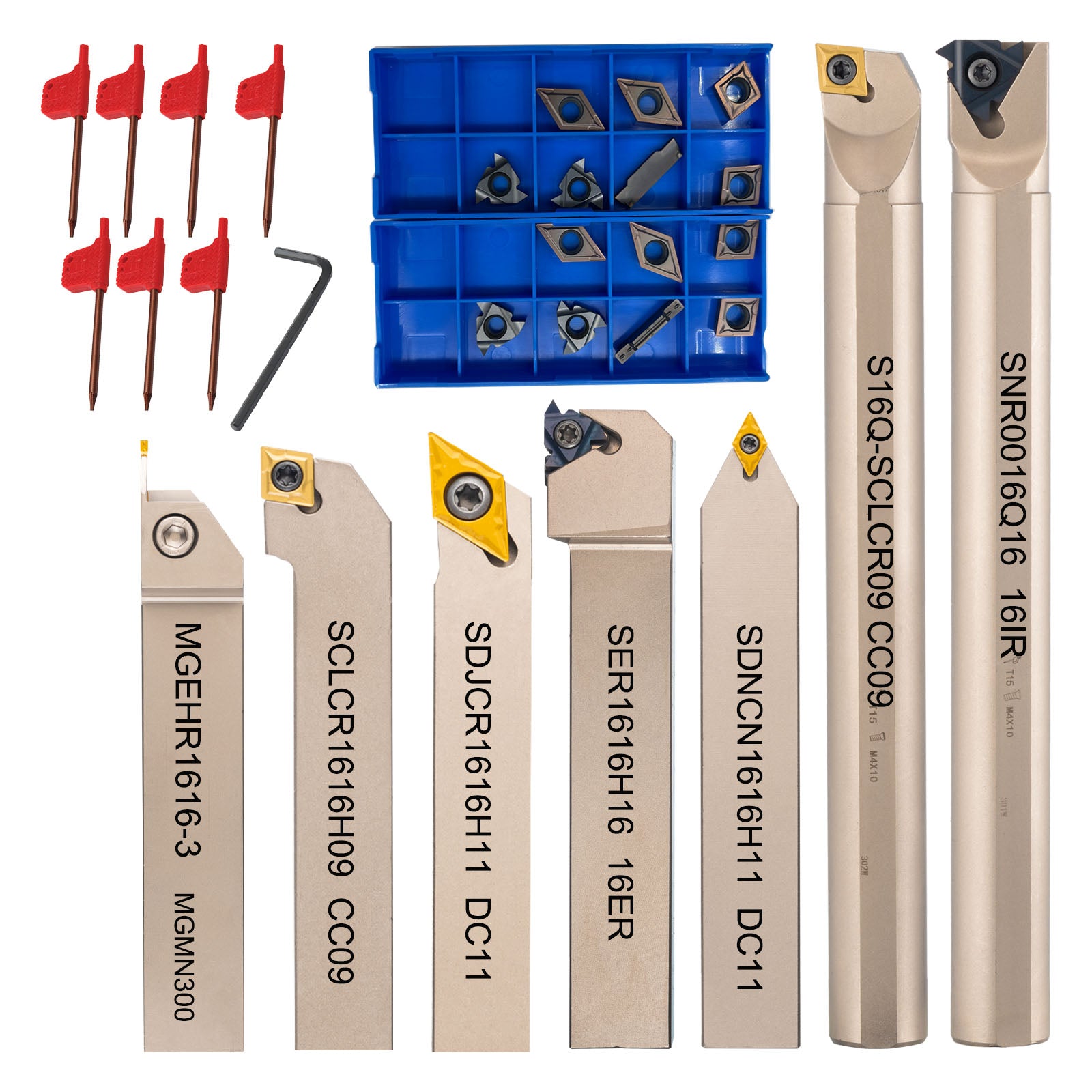White Spring Steel Indexable Lathe Turning Tool 21Pcs Kit 5/8'' 16mm S ...