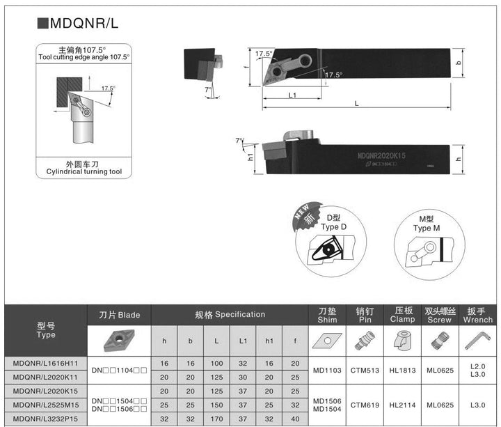 BEYOND 107.5° MDQNR MDQNL MDQNR1616H11 MDQNL2020K11 25mm Lathe Cutter Shank CNC Tunring Tools Holder Turning Tool OYYU Champions League 